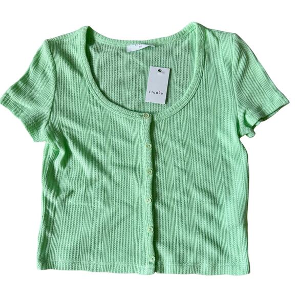 Elodie Women’s Large Green Waffle Knit Button Crop Top NWT - Picture 3 of 10